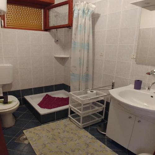 a bathroom with a sink and a toilet and a shower at Apartments by the sea Brgulje, Molat - 16217 in Molat