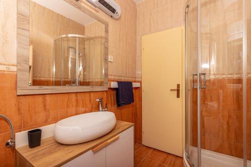 a bathroom with a sink and a glass shower at Apartments with a parking space Jusici, Opatija - 15874 in Kastav