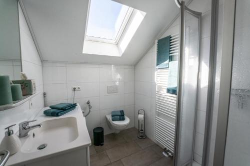 a bathroom with a sink and a toilet and a skylight at Seestern 1 - Nordhorn - a69856 in Nordhorn