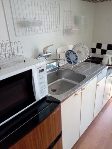 a kitchen with a sink and a microwave at aup178 in Sapporo