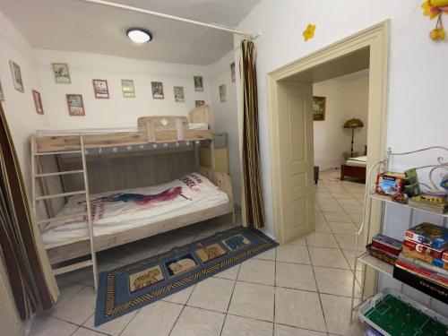 a bedroom with two bunk beds in a room at Árpád nyaralóház in Sarud