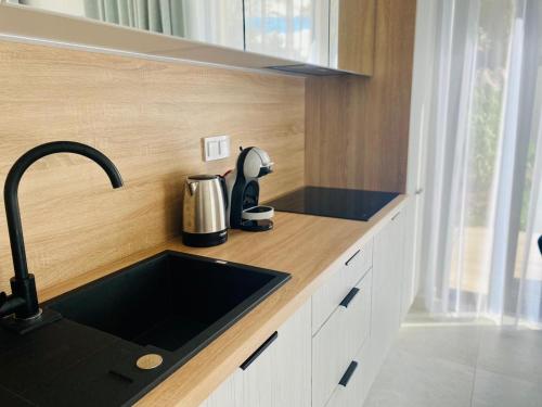 a kitchen with a sink and a counter top at HO!HOUSE SHELLTER ROGOWO in Rogowo