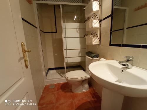 a bathroom with a toilet and a sink at Pareado en Loma Sancti Petri a 900 m de la playa de La Barrosa in Chiclana de la Frontera