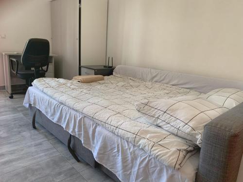 Bett in einem Zimmer mit einem Schreibtisch und einem Stuhl in der Unterkunft Green Gardens Apartment by LMG in Sofia
