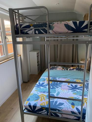 Ce lit superposé se trouve dans un dortoir doté de lits superposés. dans l'établissement Le cocon blanc: T2 centre Ax neuf et équipé 8 pers, à Ax-les-Thermes