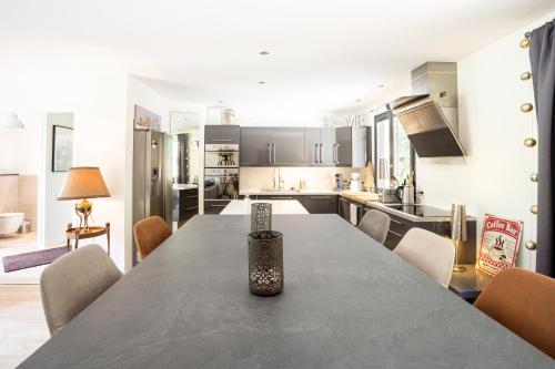 une grande cuisine avec une grande table et des chaises dans l'établissement L'Alérion, à Nancy