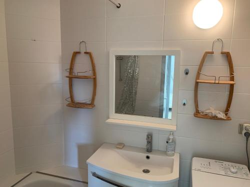 a bathroom with a sink and a mirror at Le Green-Center, 2 pièces en Hyper Centre in Soorts-Hossegor