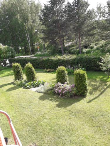 un jardín con un montón de arbustos y flores en Majatalo, en Kuopio