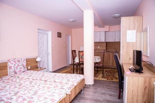 a bedroom with a bed and a tv in it at Lucky 2 in Pavel Banya
