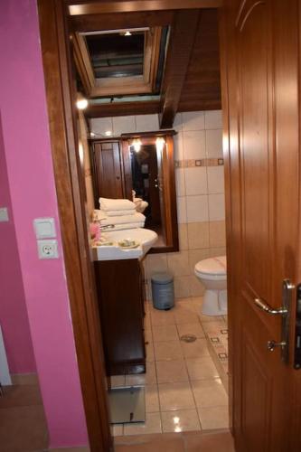 a bathroom with a sink and a toilet at Private Villa AKOBARA, 2km from city center in Corfu Town