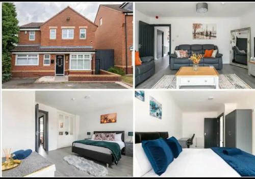 a collage of photos of a house at Marston 5 Bedroom Home With Parking Near HS2 & NEC & BHX in Marston Green