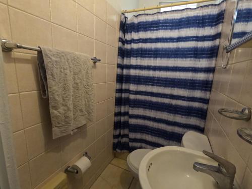 uma casa de banho com um lavatório, um WC e um chuveiro em Apartament In Town Ponce- Free Wifi & Ac em Ponce