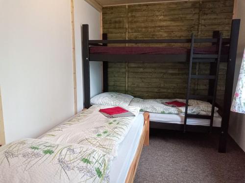 a couple of bunk beds in a room at Nad rybníkem Hnačov - rodinný rekreační areál in Hnačov