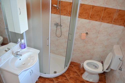 y baño con ducha, aseo y lavamanos. en Apartments with a parking space Krsan, Central Istria - Sredisnja Istra - 17223, en Kršan