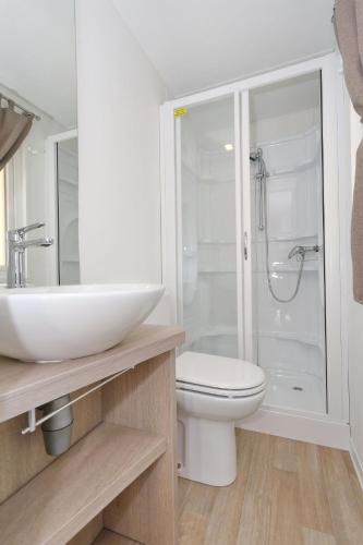 a bathroom with a toilet and a sink and a shower at Apartments by the sea Pasman - 17406 in Pašman
