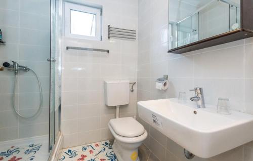 y baño con aseo, lavabo y ducha. en Apartments for families with children Jasenak, Karlovac - 17501 en Jasenak