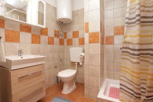 a bathroom with a toilet and a sink and a shower at Apartments and rooms with a swimming pool Grabovac, Plitvice - 17531 in Rakovica