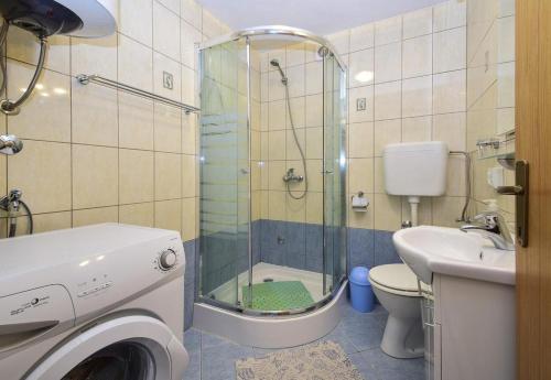 a bathroom with a shower and a toilet and a sink at Apartments with a parking space Drage, Biograd - 17392 in Pakoštane