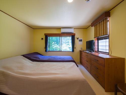 a bedroom with a bed and a tv and a dresser at Villa LIGHT HOUSE -館山 LIGHT HOUSE- ペット可 in Susaki