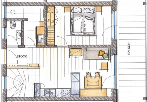 a drawing of a floor plan of a house at Appartement-Hotel Anthea in Tirolo