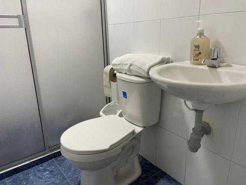 a bathroom with a toilet and a sink at Apartamento amoblado a 10 minutos del centro in Bogotá