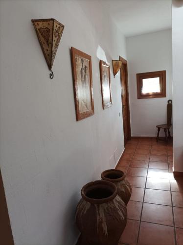 two large vases on a wall in a room at La Casa de los Gatos in Condemios de Abajo