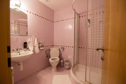ルチェネツにあるHotel Clavisのバスルーム(トイレ、洗面台、シャワー付)