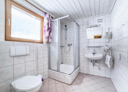 a bathroom with a toilet and a shower and a sink at Ferienwohnung Aigner im Salzburger Lungau in Muhr