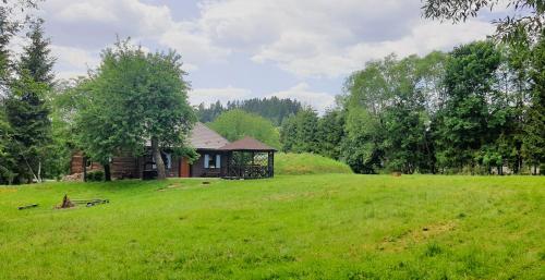 una casa in mezzo a un campo verde di Siedlisko Liskowate - Bieszczady a Ustrzyki Dolne