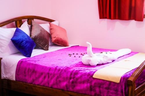 a white cat laying on top of a bed at Hotel EL MARSA LA PLAYA in Laayoune