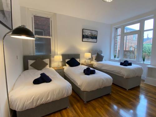 1 dormitorio con 2 camas y 2 lámparas. en De Parys Flat 1 in Bedford en Bedford