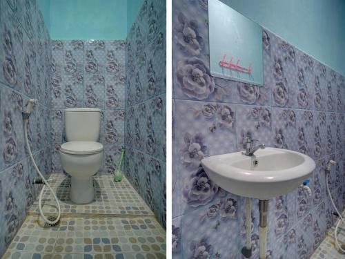 2 fotos de un baño con aseo y lavabo en SPOT ON 91637 Hotel Adela en Laguboti
