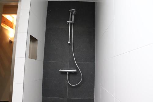 a shower with a shower head in a bathroom at WijkD in Leende