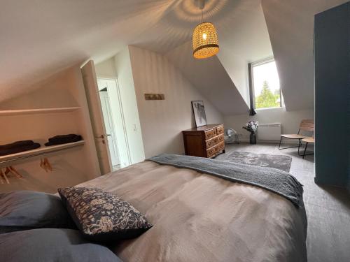 a bedroom with a large bed in a attic at Maison de campagne entièrement climatisée avec grand jardin in Pressagny l'Orgueilleux