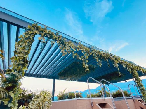 awning on the side of a building with plants at Hotel Doral Inn in Ibagué