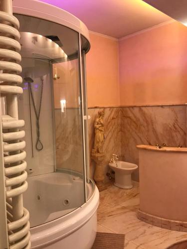 a bathroom with a shower and a tub and a toilet at B&B Villa Pina in Colleferro