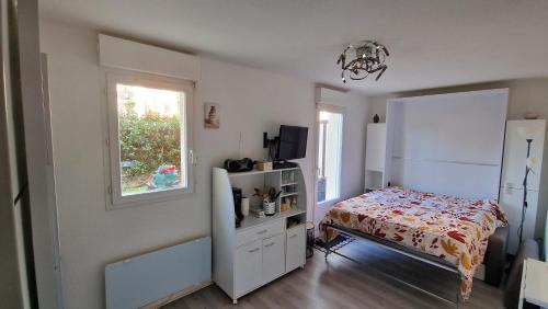 Posteľ alebo postele v izbe v ubytovaní Grand studio Front de mer ensoleillé avec jardin plein sud accès direct plage