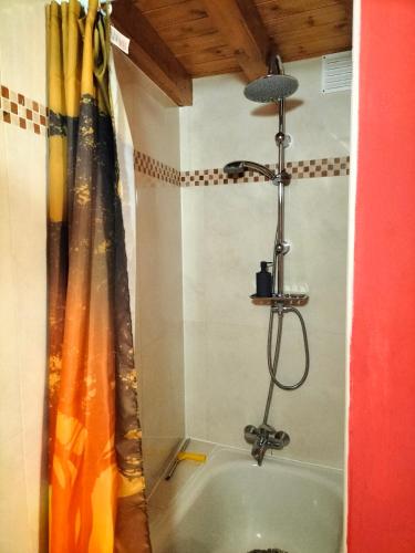 a shower in a bathroom with a shower curtain at chabouco 2 (Mien) in Aljezur