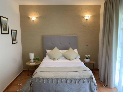 a bedroom with a large bed with two tables at Villa Quinta Lomas casa completa con aéreas verdes in León