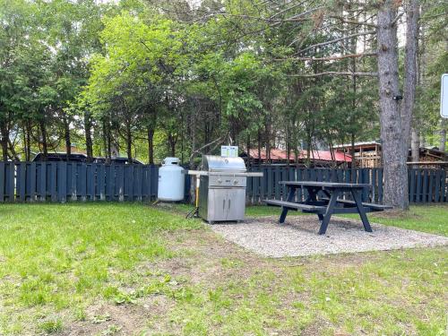a park with a picnic table and a grill and a picnic bench at Complexe LIVTremblant by Gestion ELITE - LIV2 in Mont-Tremblant
