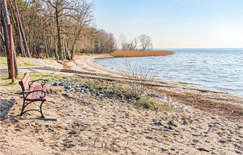 a bench sitting on a beach next to the water at Amazing Home In Stepnica With Kitchen in Stepnica