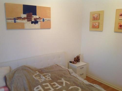 a bedroom with a bed and a painting on the wall at Apartments with a parking space Sveta Nedelja, Prigorje - 17613 in Sveta Nedjelja