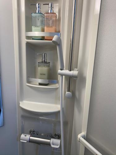a refrigerator with its door open with medicines in it at ワンハウス新小岩 in Tokyo