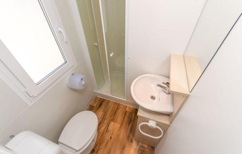 a small bathroom with a toilet and a sink at Family friendly apartments with a swimming pool Drage, Biograd - 17819 in Pakoštane