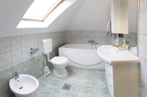 a bathroom with a toilet and a tub and a sink at Apartments for families with children Otocac, Velebit - 18109 in Otočac