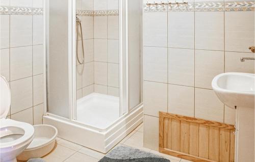 a bathroom with a shower and a toilet and a sink at Awesome Apartment In Kopalino With 1 Bedrooms And Wifi in Kopalino
