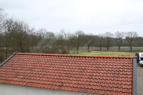 a red tile roof with a field in the background at WijkD in Leende