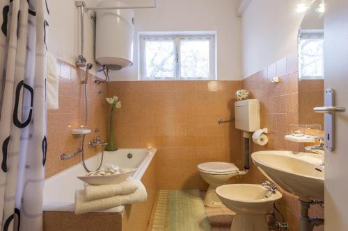 e bagno con vasca, servizi igienici e lavandino. di Apartments with a parking space Fazana - 18334 a Fažana