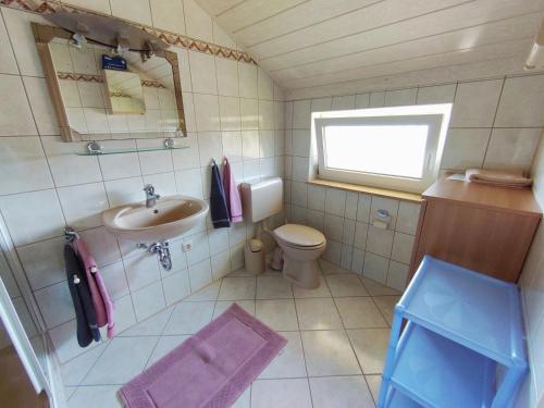 ein kleines Bad mit einem Waschbecken und einem WC in der Unterkunft Apartments with a parking space Crikvenica - 18410 in Crikvenica