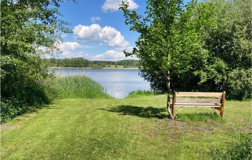 a bench sitting in the grass next to a lake at Awesome Home In Krems Iiwarderbrück in Göls